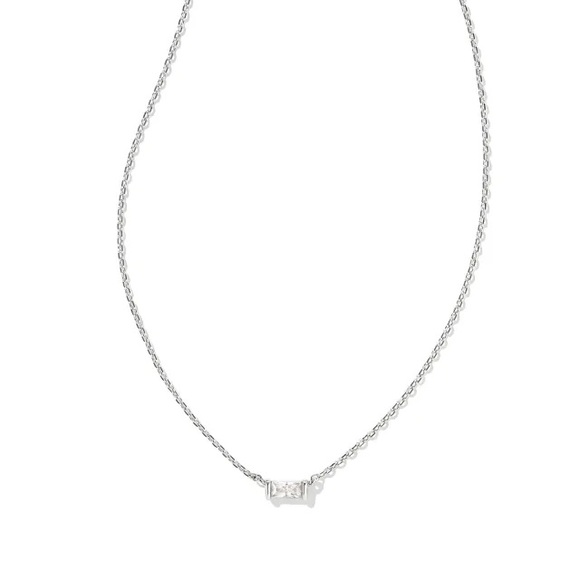 Kendra Scott Juliette Silver Pendant Necklace w/ White Crystal NWT - Picture 1 of 9